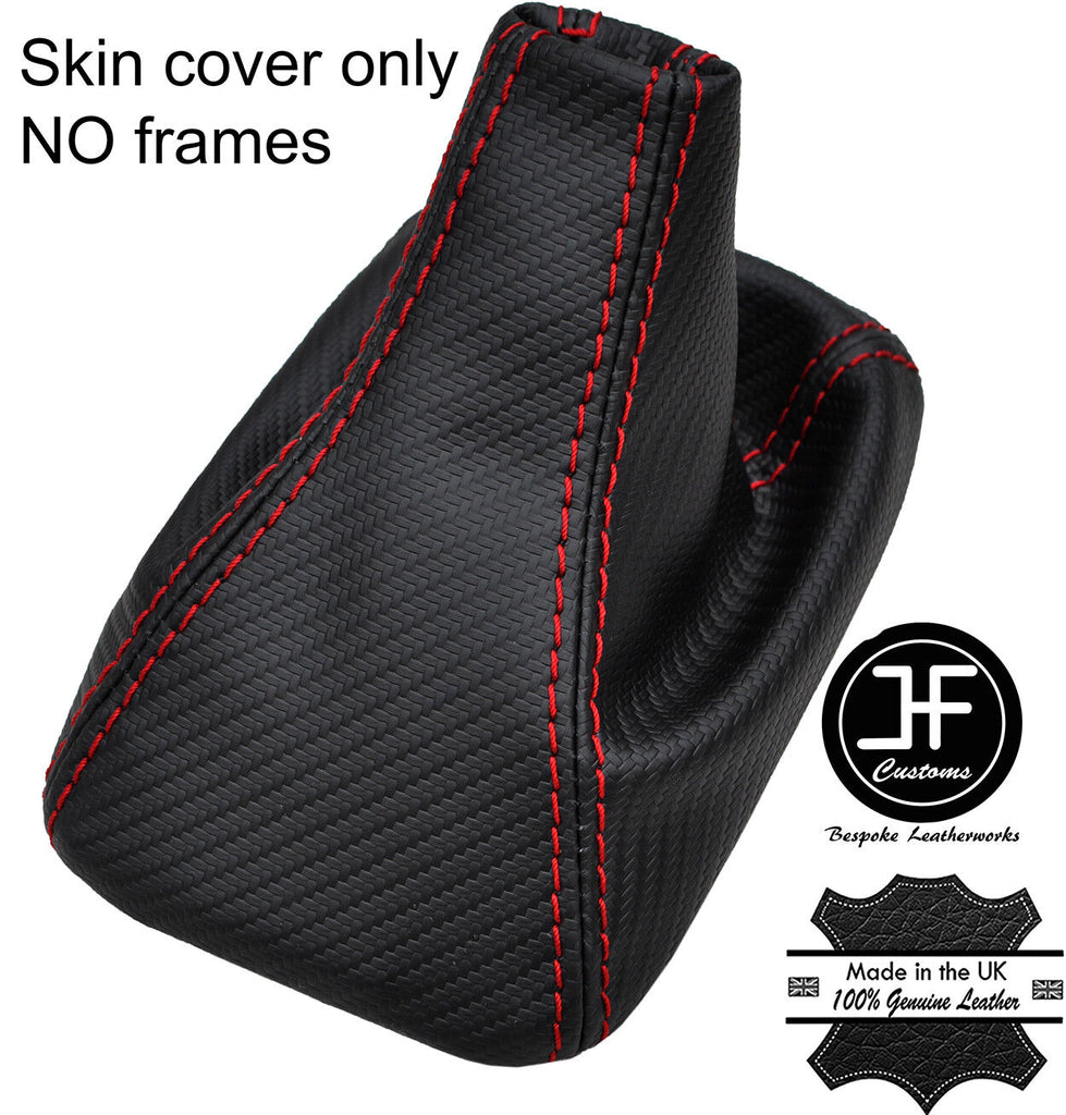 RED STITCH CARBON FIBER VINYL MANUAL GEAR GAITER FITS JEEP WRANGLER 2011-2017