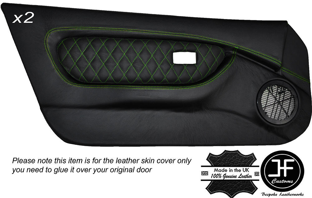 GREEN DIAMOND STITCH 2X FULL DOOR CARD LEATHER COVERS FITS MG MGF MK1 1995-1999
