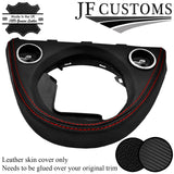 RED STITCH CARBON VINYL & LEATHER AUTO GEAR SURROUND COVER FOR FIAT 500 07-20