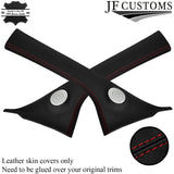 DARK RED STITCHING 2X A POST PILLAR REAL LEATHER COVERS FITS FIAT 500 16-22