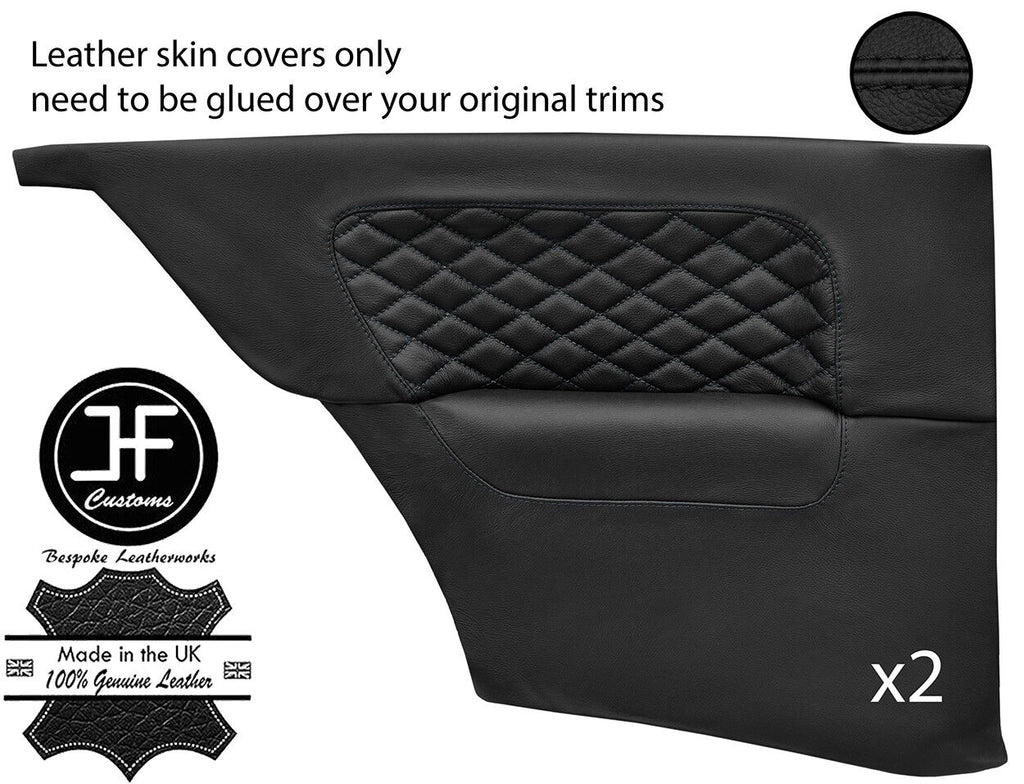 BLACK DIAMOND STITCH 2X REAR QUARTER PANEL LEATHER COVERS FOR BMW E30 COUPE