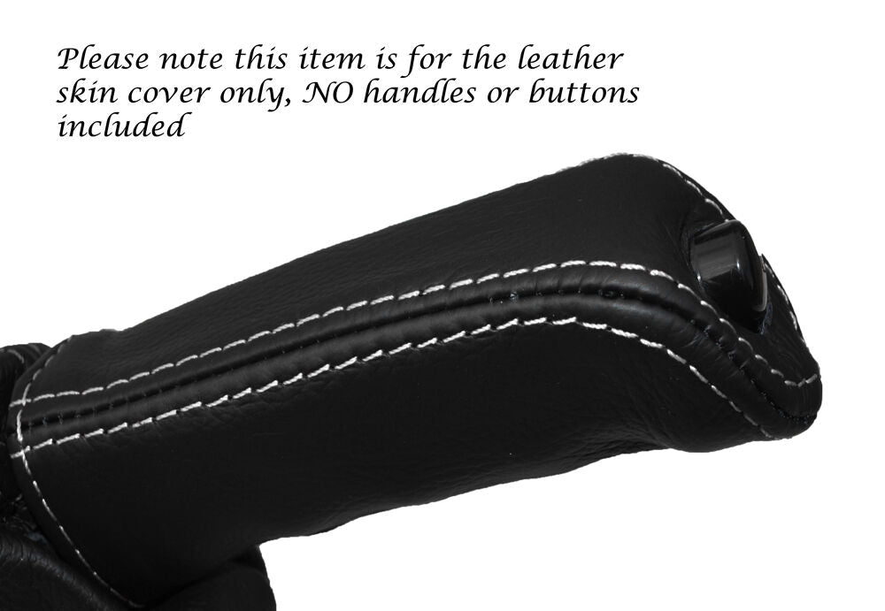 WHITE STITCH LEATHER HANDBRAKE HANDLE SKIN COVER FITS LAND ROVER DEFENDER 07-14