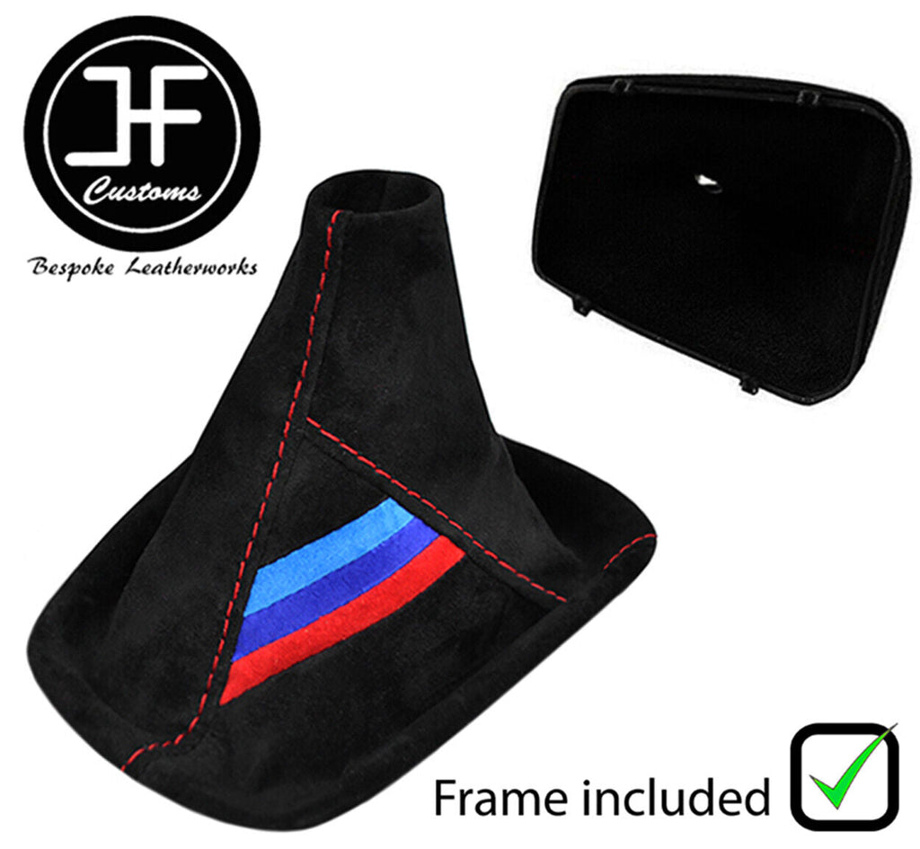 RED STITCH TRI STRIPE MANUAL SUEDE GEAR GAITER + PLASTIC FRAME FOR BMW Z3 95-03