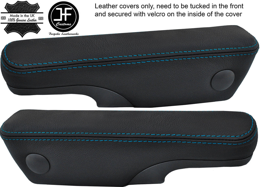 BLUE STITCHING LEATHER 2X SEAT ARMREST COVERS FITS VW T4 TRANSPORTER CARAVELLE