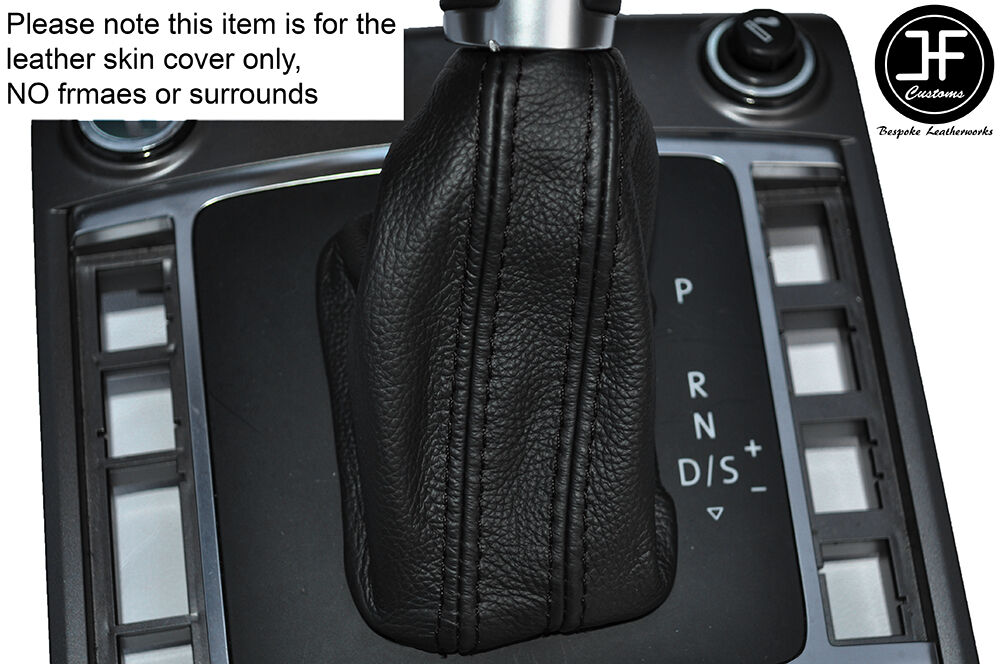 BLACK STITCH AUTO AUTOMATIC LEATHER SKIN GEAR GAITER FITS VW AMAROK 2010-2015