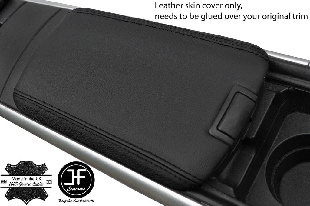BLACK & BLACK TOP GRAIN REAL LEATHER FRONT ARMREST COVERS FITS MAZDA RX8 03-12