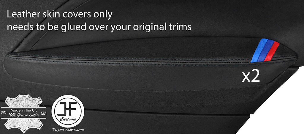 BLACK STITCH 2X TRI STRIPE REAR DOOR ARMREST COVERS FOR BMW F21 11-17 3 DOOR