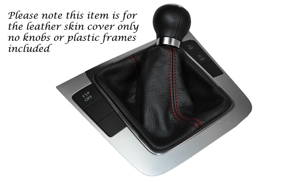 RED DOUBLE STITCHING MANUAL LEATHER GEAR GAITER FITS VW PASSAT 2005-2010