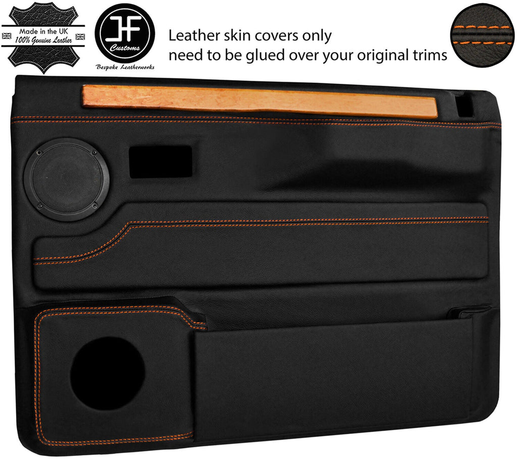 ORANGE STITCH 2X FRONT DOOR CARDS REAL LEATHER COVERS FITS RANGE ROVER CLASSIC