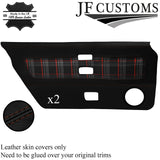 BROWN STITCH LEATHER+RED TARTAN 2X DOOR CARD COVER FOR TRIUMPH TR7 76-81 JF2