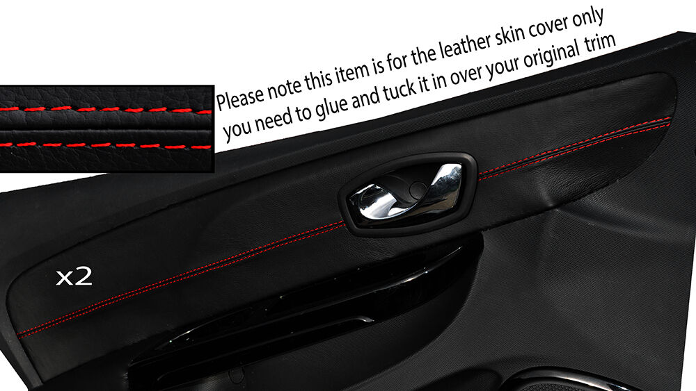 RED STITCH 2X FRONT DOOR CARD TRIM SKIN COVER FITS RENAULT CLIO 2013+ CUSTOM NEW