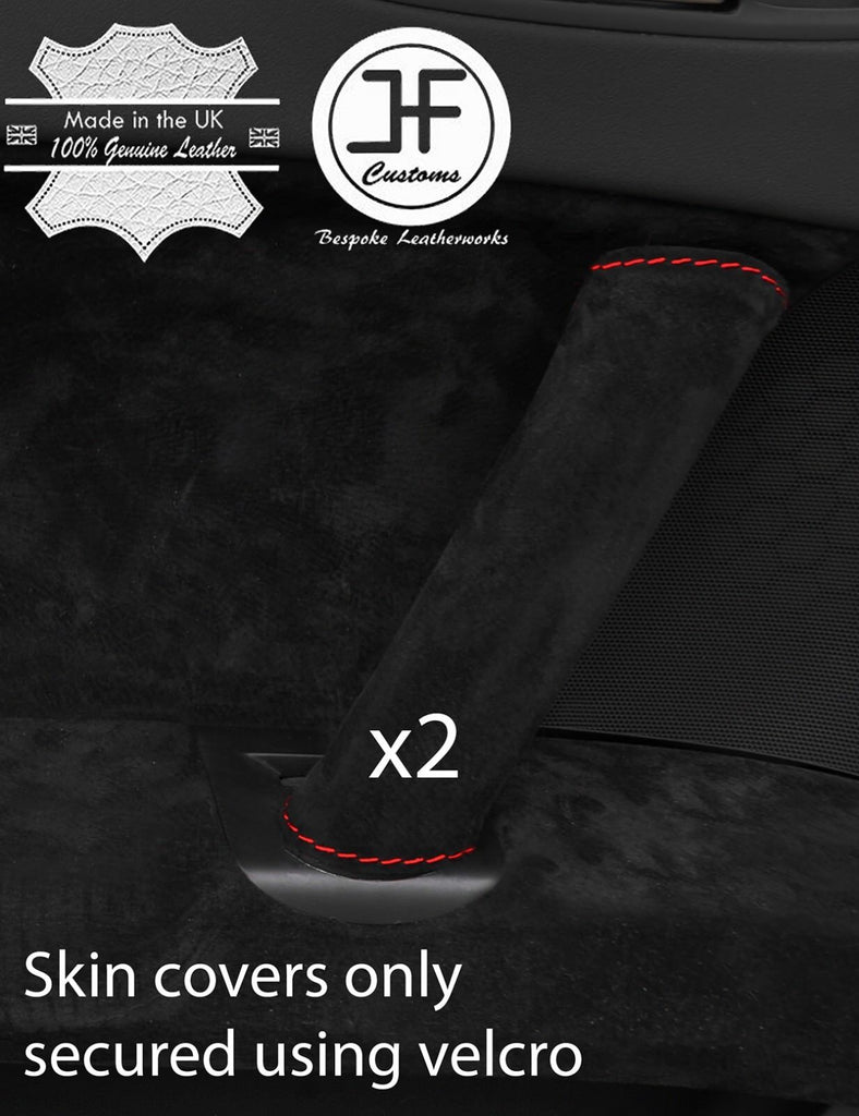 RED STITCHING 2X FRONT DOOR HANDLE SUEDE COVERS FITS AUDI TT MK2 2006-2014