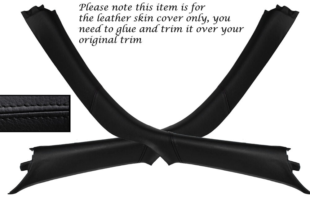 BLACK STITCH 2X A POST PILLAR LEATHER SKIN COVERS FITS PORSCHE CAYMAN 2005-2012