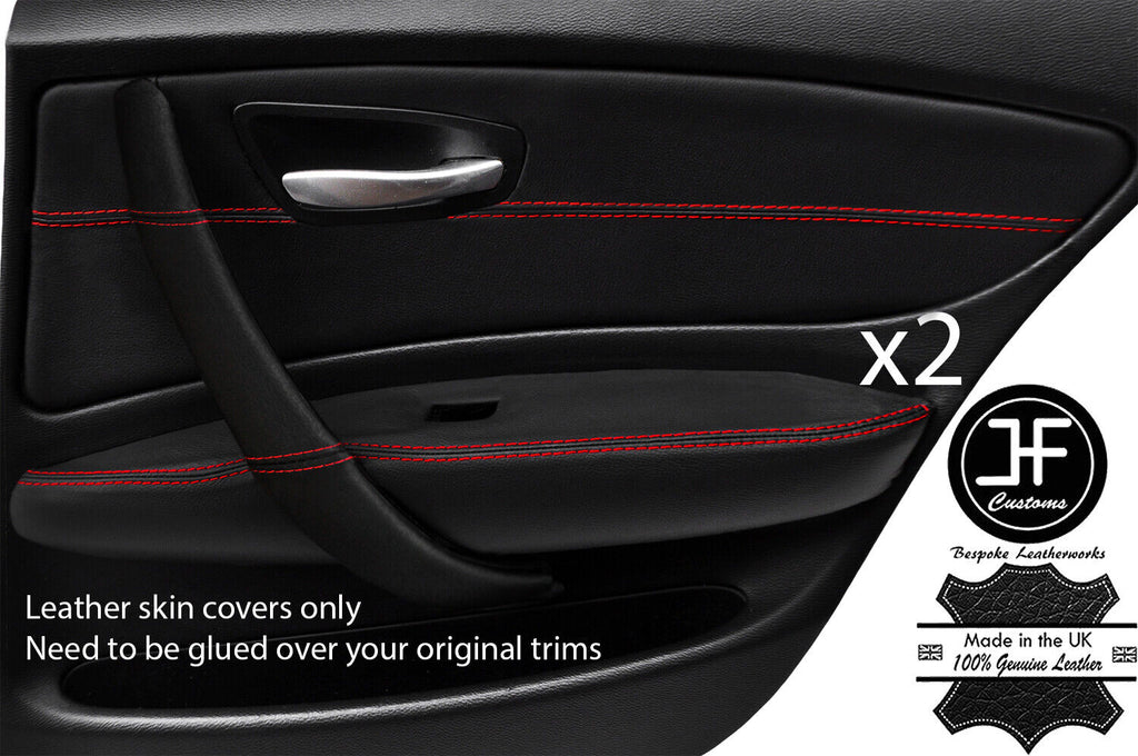 RED STICH 2X REAR DOOR CARD+ HANDLE+DOOR ARMREST TRIMS LTHR COVER FOR BMW E87