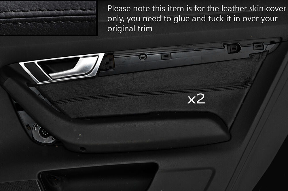 BLACK STITCH 2X FRONT DOOR CARD TRIM SKIN COVER FITS AUDI A6 C6 2005-2011