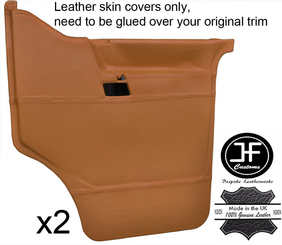 BROWN REAL LEATHER 2X FRONT DOOR CARD COVERS FITS VW T4 TRANSPORTER CARAVELLE