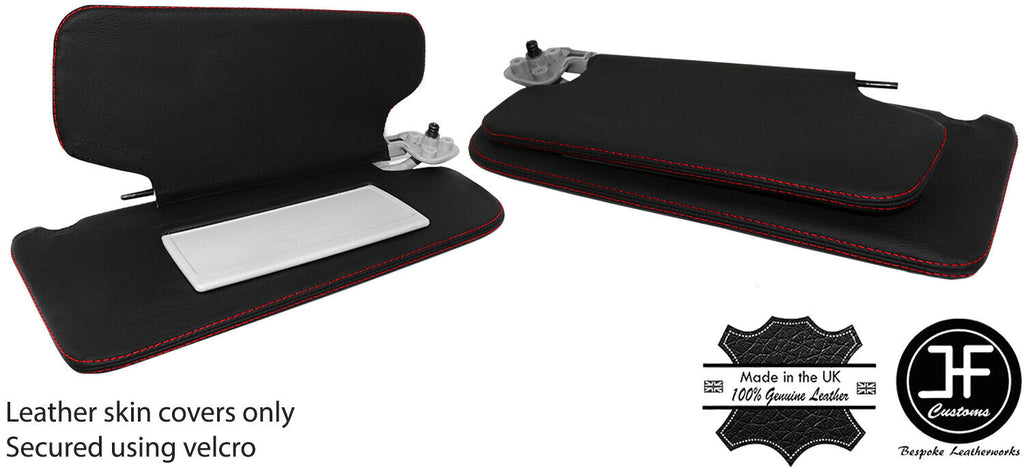 RED STITCH 2X DOUBLE SUN VISOR REAL LEATHER COVERS FOR RANGE ROVER L322 02-09
