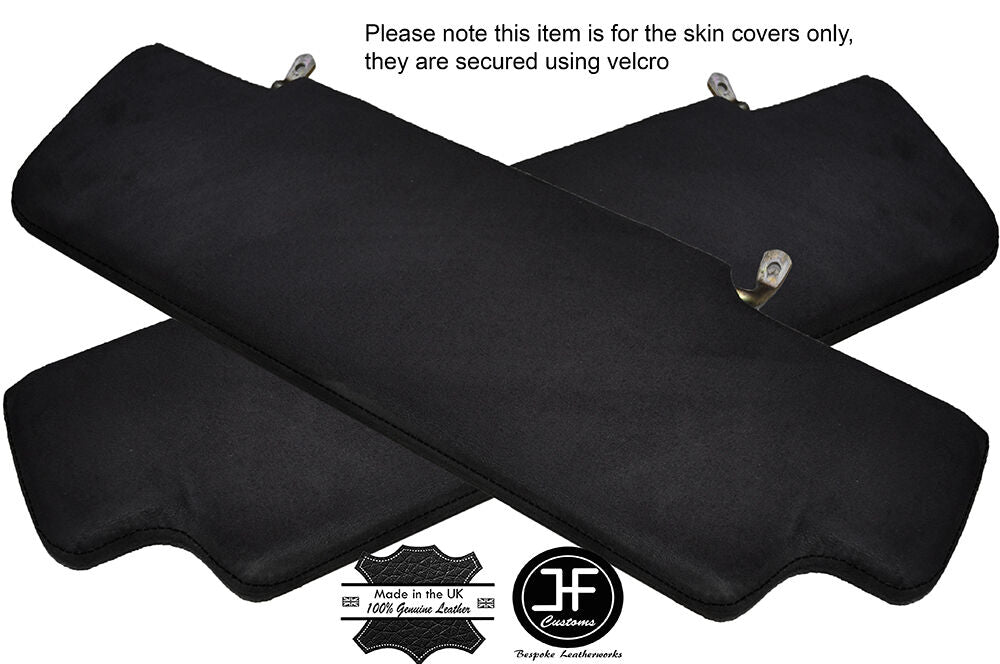 BLACK STITCH 2X SUN VISORS LUXE SUEDE COVERS FITS LAND ROVER DEFENDER 90 110