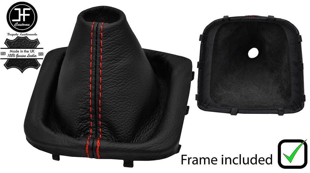 RED  STITCH LEATHER MANUAL GEAR GAITER+PLASTIC FRAME FITS HYUNDAI I40 11-18