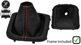 RED  STITCH LEATHER MANUAL GEAR GAITER+PLASTIC FRAME FITS HYUNDAI I40 11-18