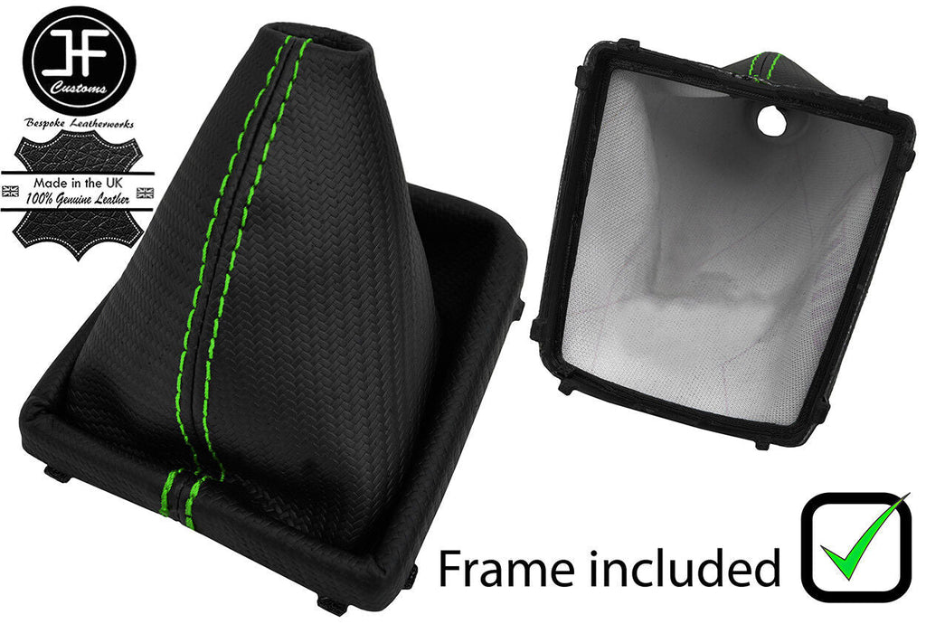GREEN  STITCH CARBON VINYL GEAR GAITER+PLASTIC FRAME FOR FORD FOCUS MK2 FL 08-11