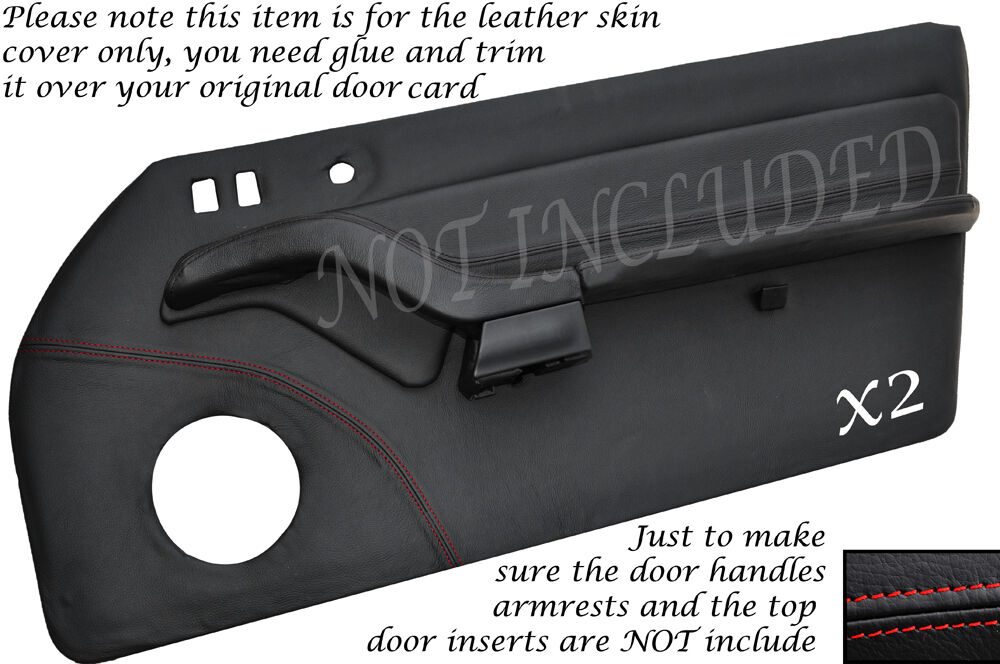 RED STITCH 2X FULL DOOR CARD LEATHER SKIN COVERS FITS PORSCHE 993 1993-1997