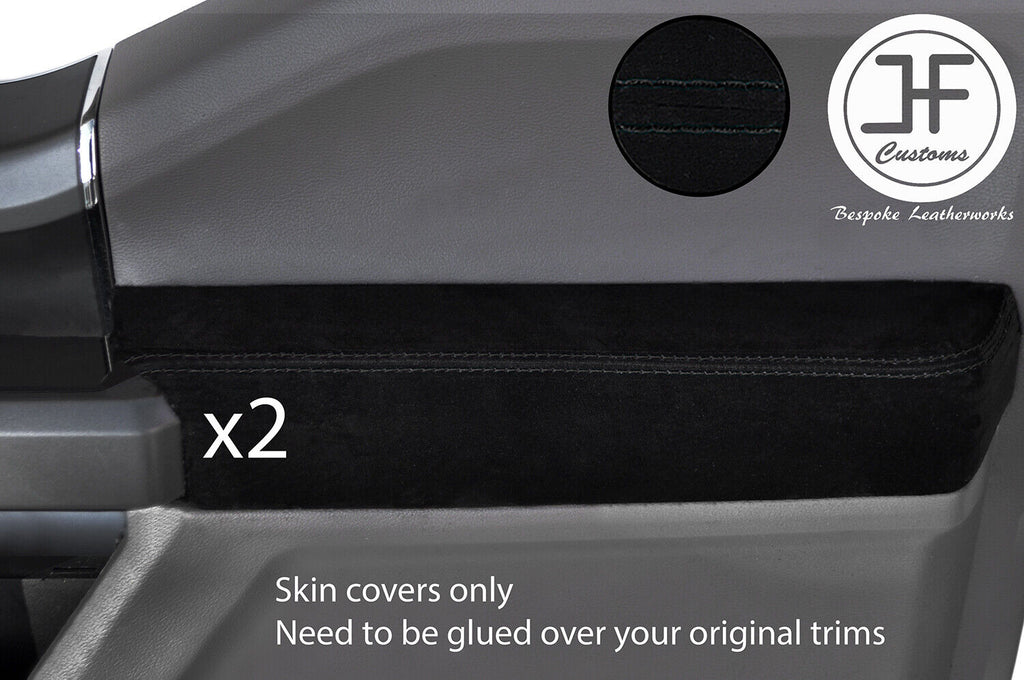 BLACK STITCH 2X FRONT DOOR CARD TRIM SUEDE COVER FOR FORD F-150 F150 15-19