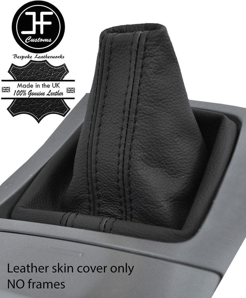 BLACK & BLACK STRIPE TOP GRAIN LEATHER GEAR GAITER COVER FITS MAZDA 3 2009-2013