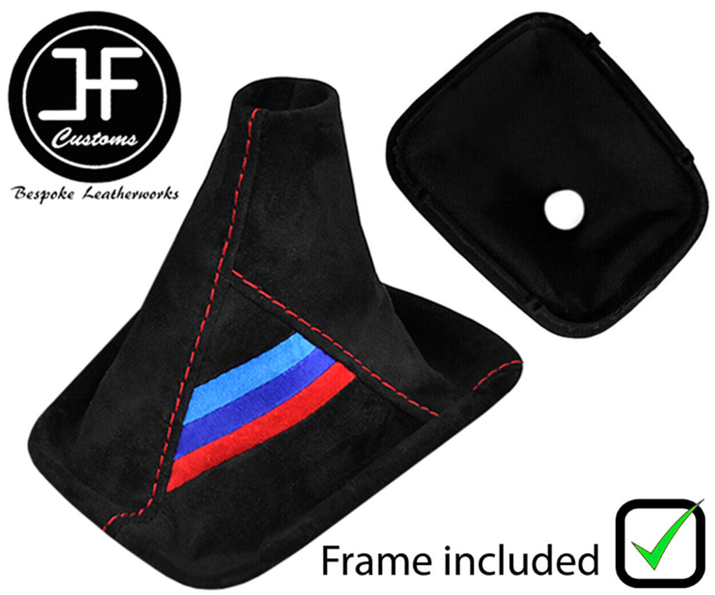 RED STITCH TRI STRIPE MANUAL SUEDE GEAR GAITER+PLASTIC FRAME FOR BMW 5 E34 87-97