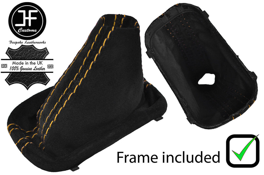 YELLOW STITCH AUTO DSG SUEDE GEAR GAITER+PLASTIC FRAME FOR VW GOLF MK5 MK6 04-13