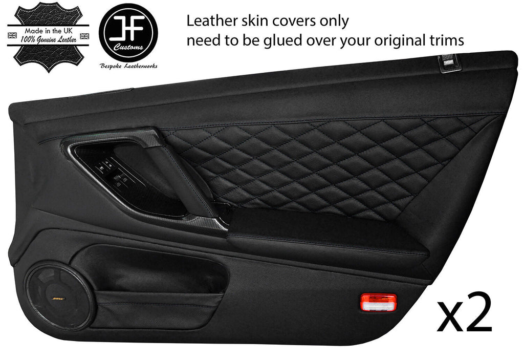 BLACK DIAMOND STITCH 2X FULL DOOR CARD LEATHER COVER FITS NISSAN GT-R R35 09-17