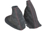 RED STITCH GRAPHITE PU SUEDE GAITER SET FITS VAUXHALL OPEL CORSA C MKII