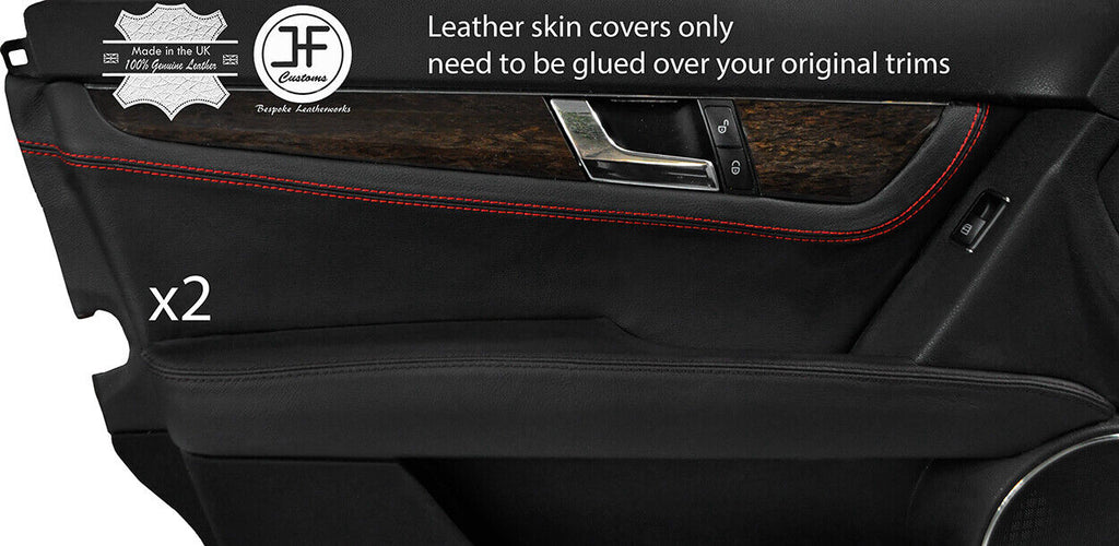 RED STITCH 2X FRONT DOOR CARD TRIM LEATHER COVER FOR MERCEDES C CLASS W204