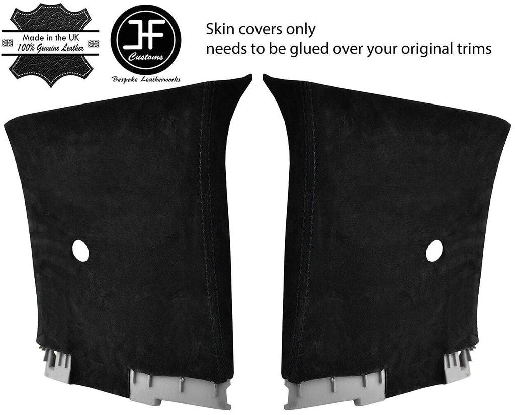 BLACK STITCHING 2X REAR UPPER B PILLAR SUEDE COVERS FITS NAVARA D40 2006-2014