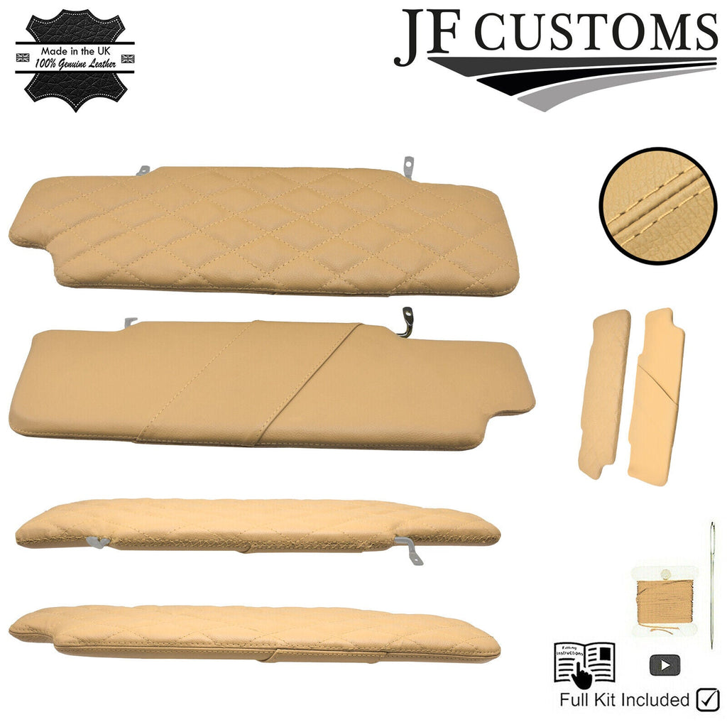 JF2 CREAM LEATHER CROSS DIAMOND STITCH 2X SUN VISOR COVERS FOR DEFENDER 07-14