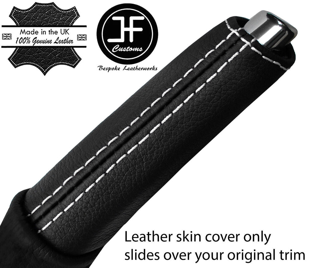 WHITE STITCH HANDBRAKE HANDLE REAL LEATHER COVER FITS FORD FIESTA 2017-2019
