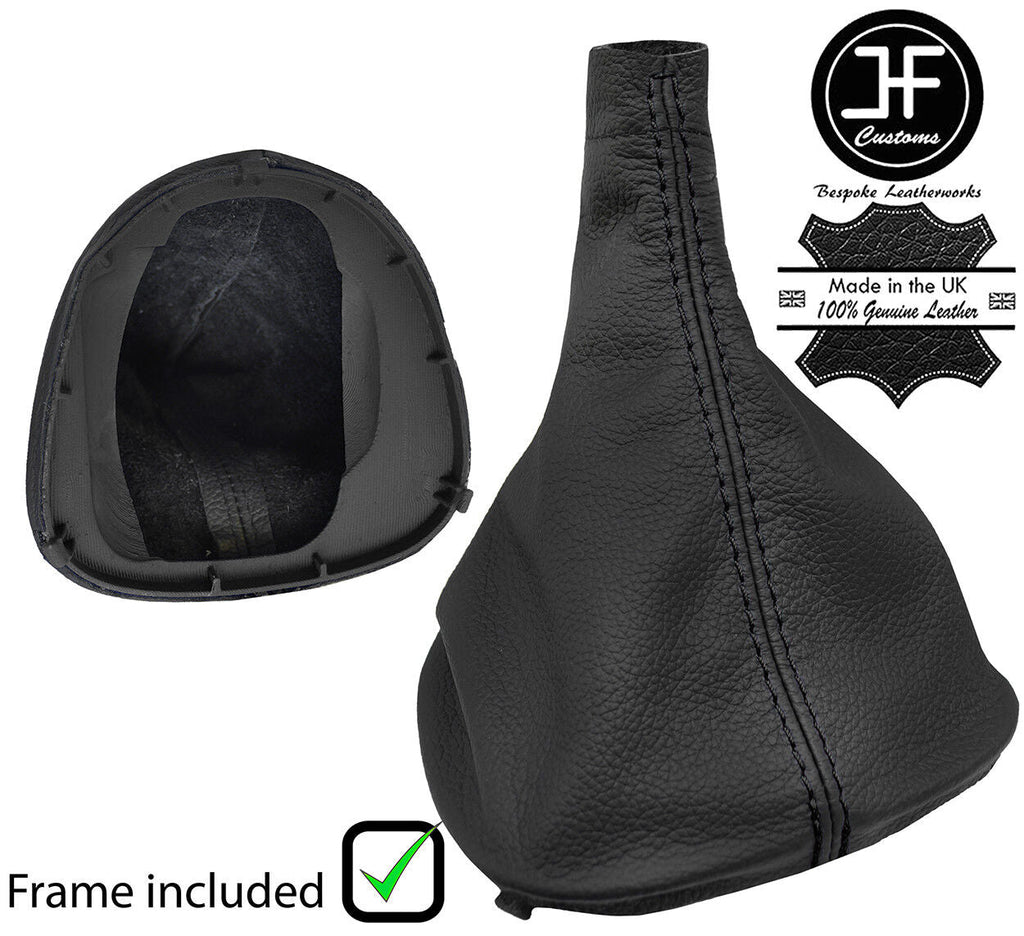 BLACK STITCH LEATHER GEAR GAITER+PLASTIC FRAME FITS RENAULT TRAFIC 2001-2014