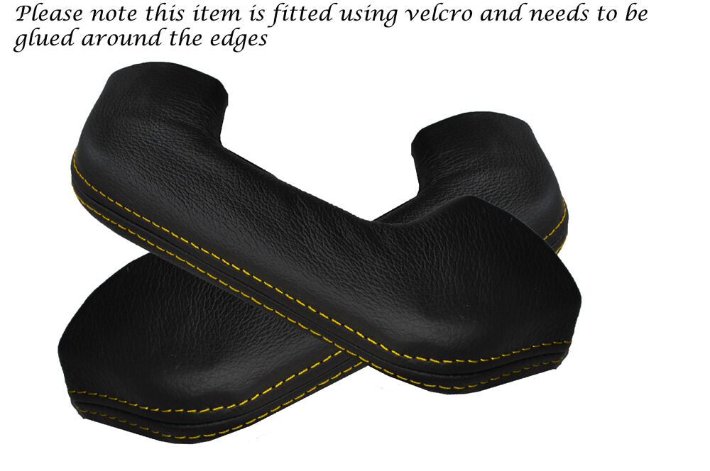 YELLOW STITCH 2X FRONT DOOR HANDLE LEATHER COVERS FITS FORD CAPRI MK1 OLD SHAPE
