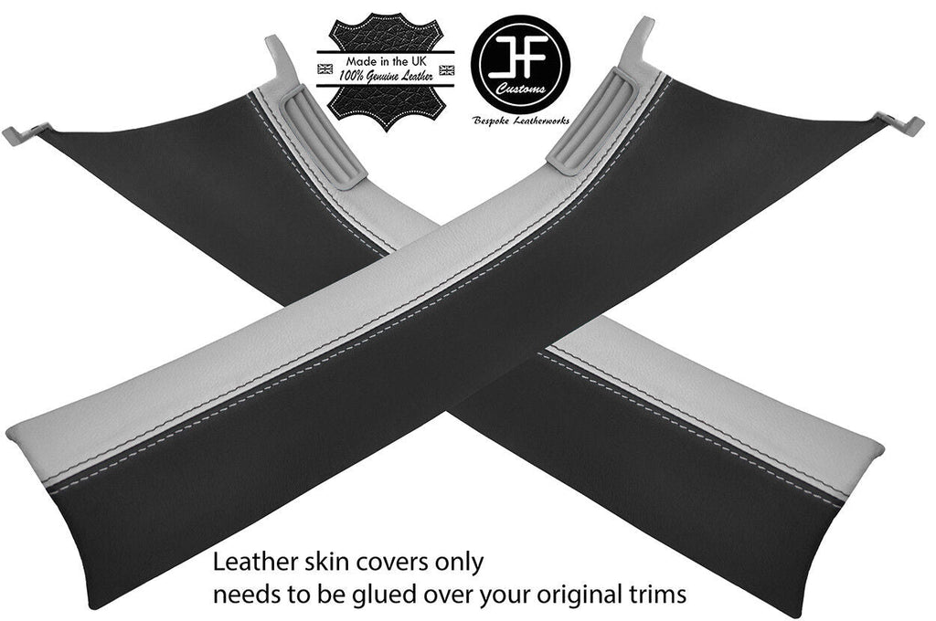 BLACK & WHITE REAL LEATHER 2X A PILLAR COVERS FOR VW T5 TRANSPORTER CARAVELLE