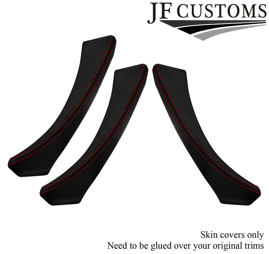 RED STITCH CARBON VINYL 3X  DOOR HANDLE COVERS FOR BMW E90 E91 E9X CUSTOM NEW