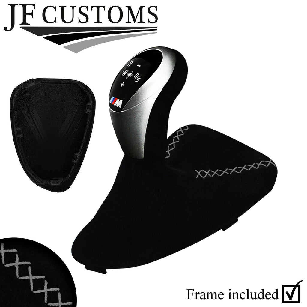 GREY LUX-STITCH SUEDE AUTO DCT GEAR GAITER+PLASTIC FRAME FOR BMW E90 E92 E93