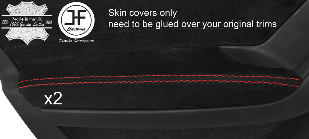 RED STITCH 2X REAR DOOR ARMREST REAL SUEDE COVERS FITS AUDI A4 B8 2008-2015
