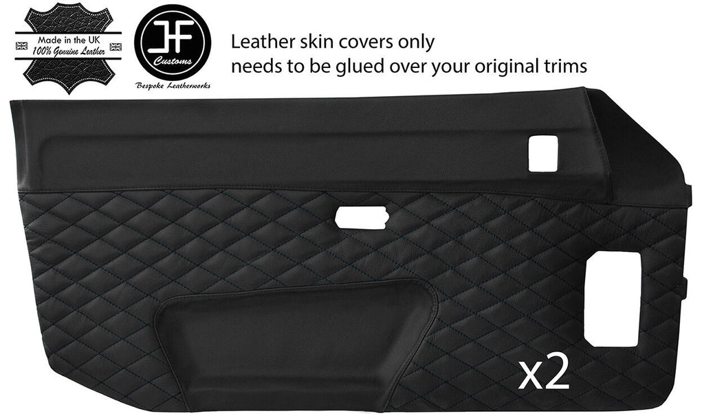BLACK DIAMOND STITCH 2X FULL DOOR CARD LEATHER COVER FITS PORSCHE 924 944 75-91