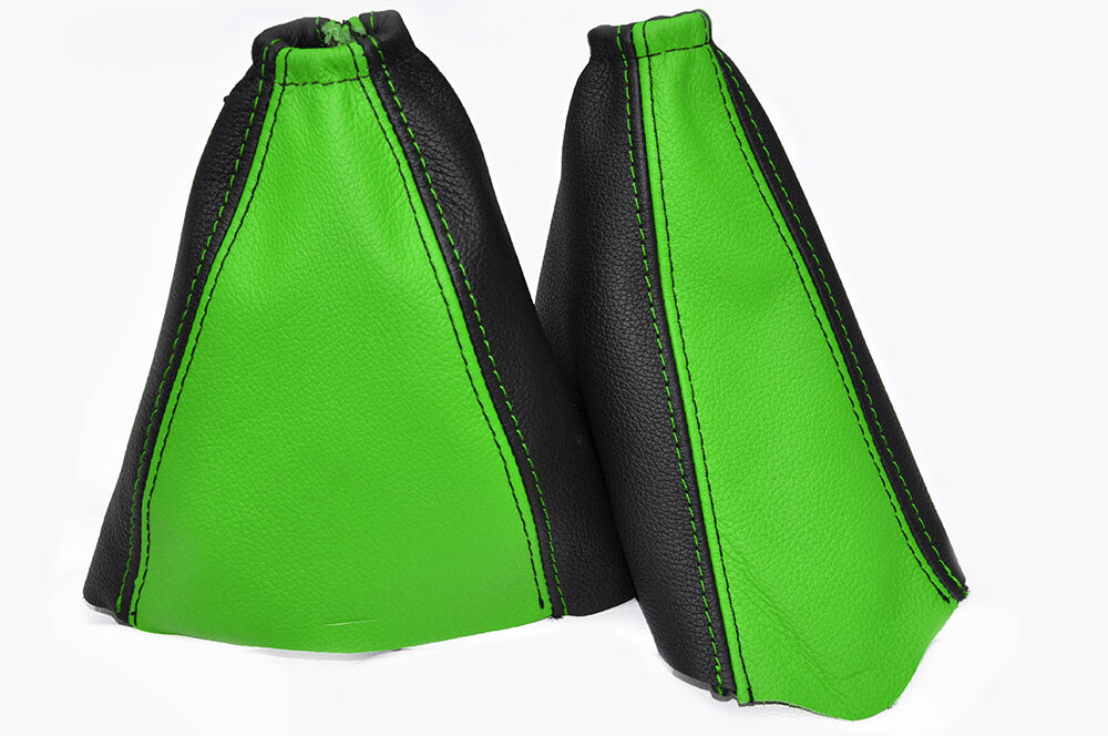 BLACK & GREEN LEATHER GEAR & HANDBRAKE GAITERS SET FITS FORD FOCUS II 2004-2008