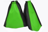 BLACK & GREEN LEATHER GEAR & HANDBRAKE GAITERS SET FITS FORD FOCUS II 2004-2008
