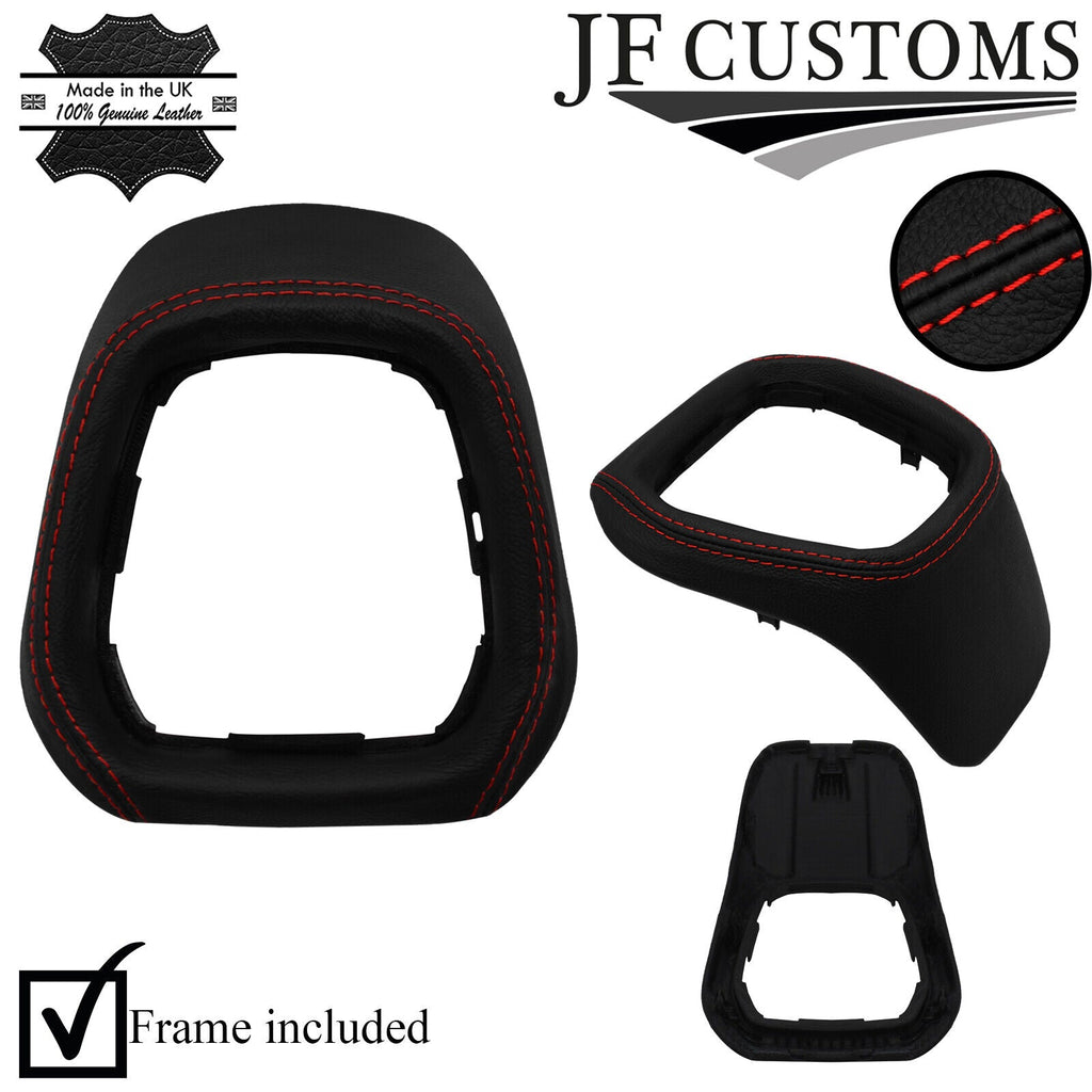 RED STITCH LEATHER GEAR SURROUND COVER + PLASTIC FRAME FOR HYUNDAI I10 13-17