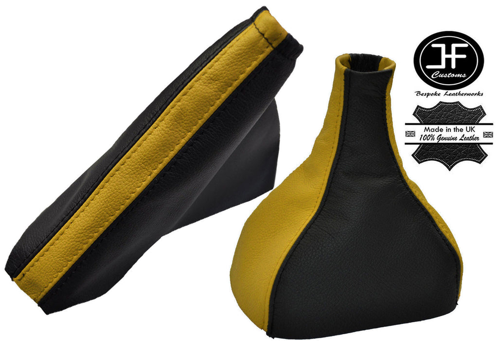 BLACK & YELLOW LEATHER GEAR & HANDBRAKE GAITER FITS VAUXHALL ASTRA MK5 H 04-09