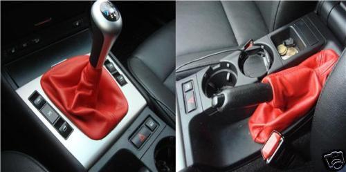 FITS BMW E46  RED  LEATHER GEAR&HANDBRAKE GAITER 01-05 CUSTOM NEW MADE IN UK