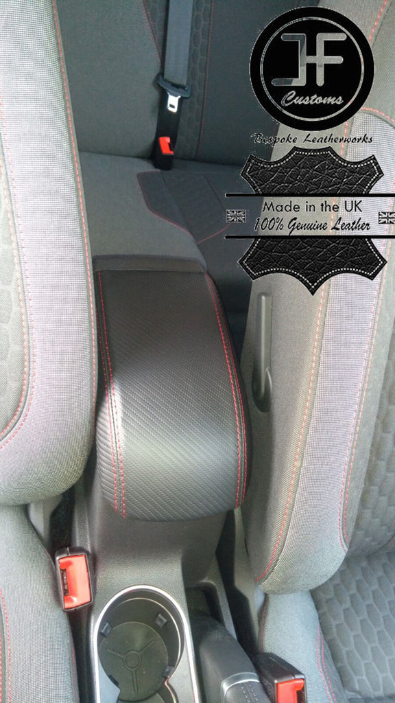 RED STITCH CARBON FIBER ARMREST SKIN COVER FITS FORD FOCUS MK3 2012-2017