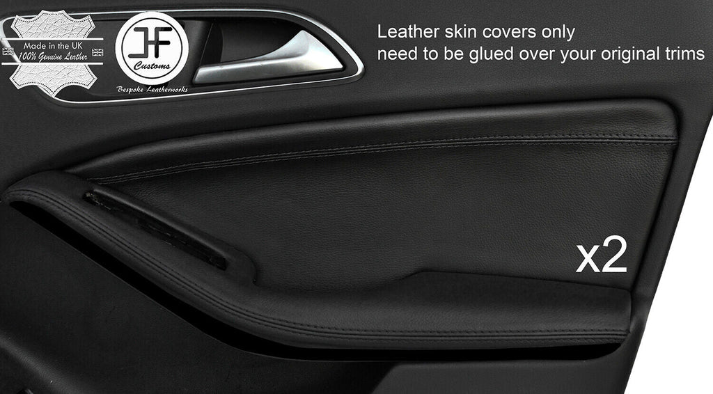 BLACK STITCH 2X FRONT DOOR CARD TRIM LEATHER COVER FOR MERCEDES GLA CLASS 14-18